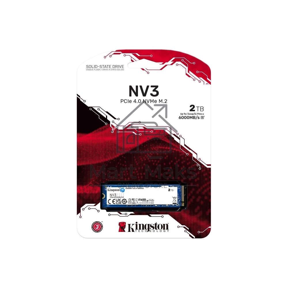Накопитель SSD Kingston NV3, 2000GB, M.2 2280, PCIe 4.0 x4, NVMe, R/W 6000/5000