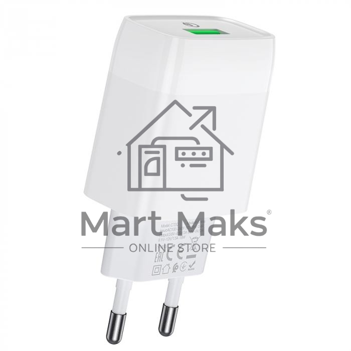 Зарядное устройство HOCO C72Q Glorious QC3.0 один USB порт, белый