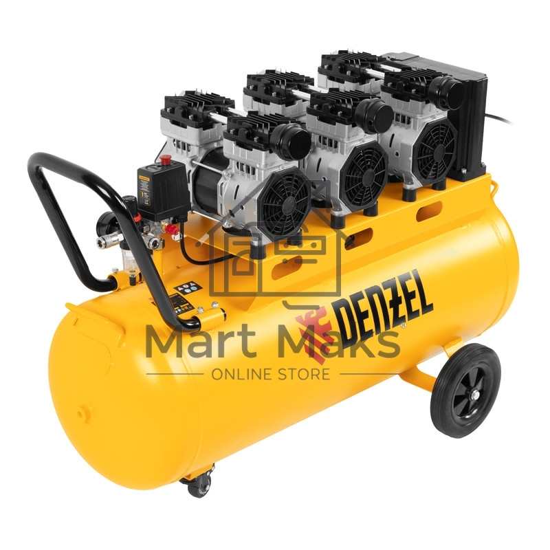 Компрессор безмаслянный малошумный DLS 2250/100, 2250 Вт, 3х750, 100 л, 410 л/мин блок упр Denzel
