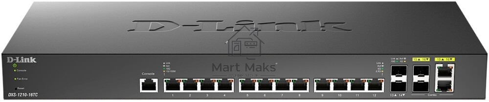 Коммутатор D-Link PROJ Smart L2+ Switch 12x10GBase-T, 2x10GBase-X SFP+, 2xCombo 10GBase-T/SFP+, CLI, RJ45 Console