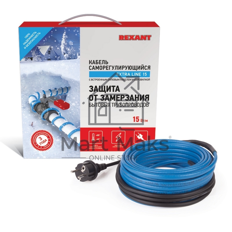 Греющий саморегулирующийся кабель на трубу 15MSR-PB 25M (25м/375Вт) Rexant