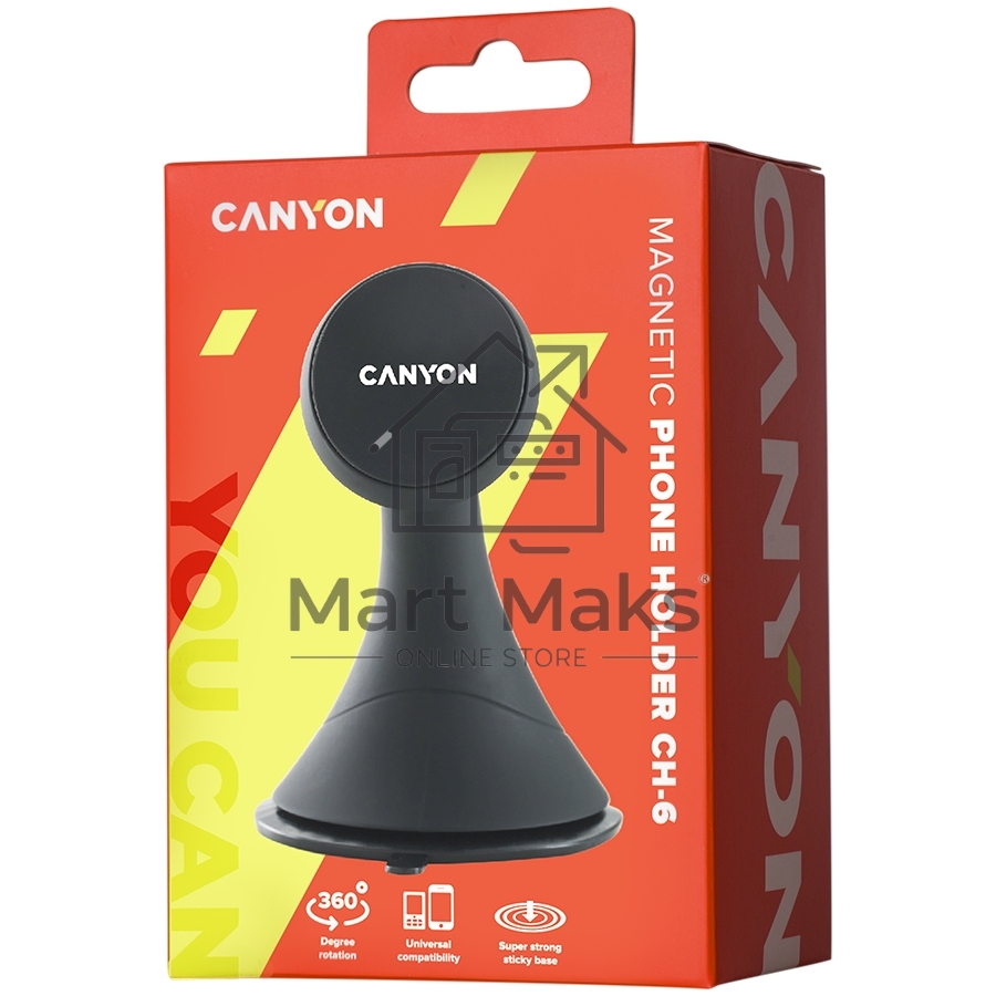 Автодержатель для смартфона на панели приборов и ветровом стекле Canyon Car черный
