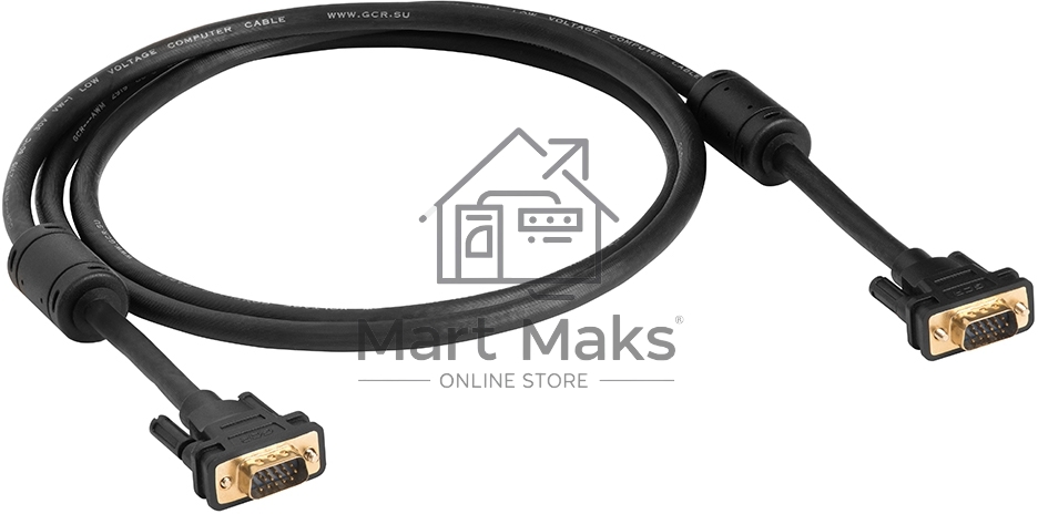 Кабель Greenconnect SVGA 7.0м черный, позолоченные контакты, ферритовые кольца, OD8.0mm. 15M / 15M Premium GCR-VM2VM2-7.0m, 28/28 AWG, двойной экран