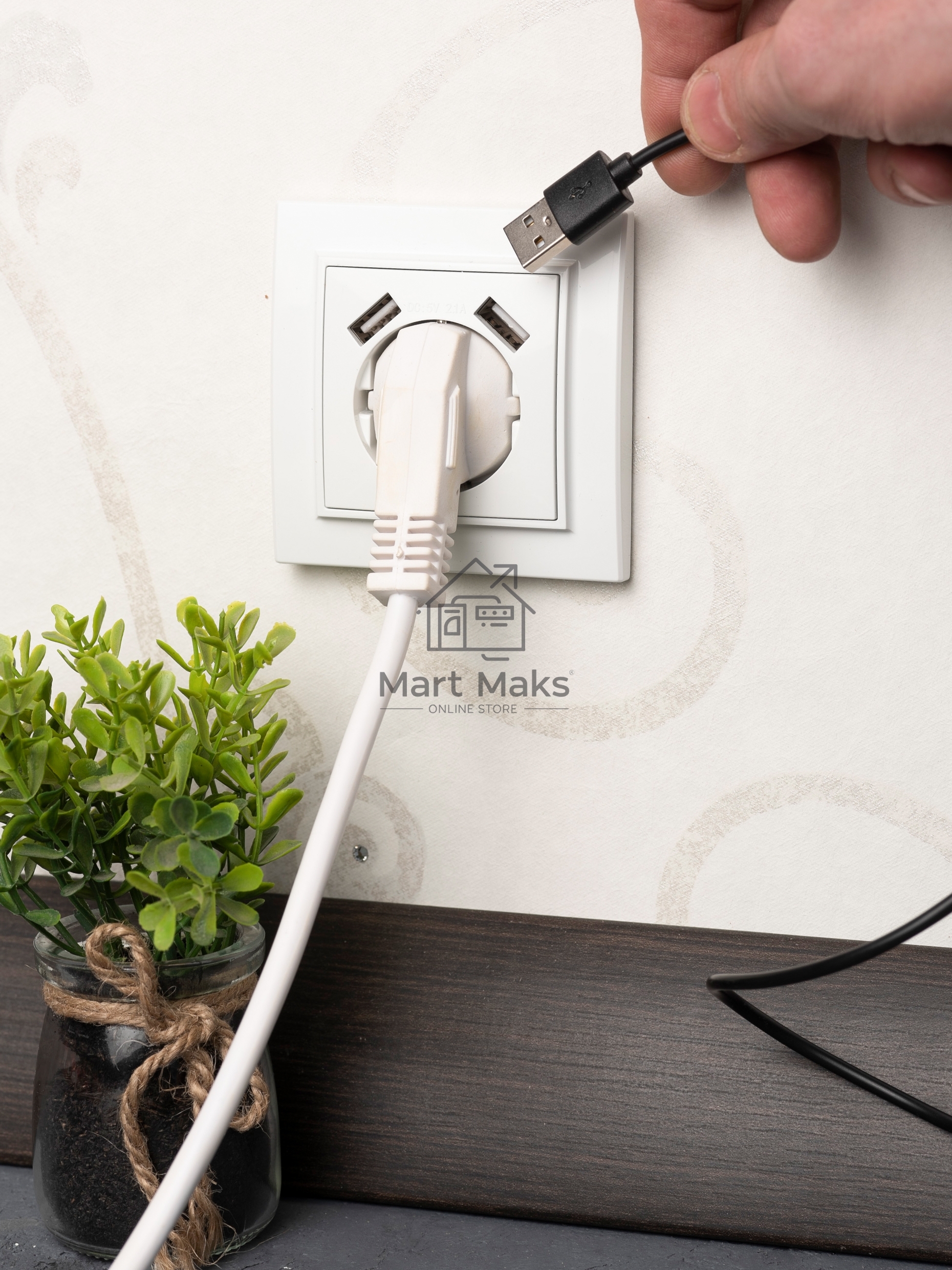 Розетка 1-местная СП с/з 16А белая с защ. штор. с 2 USB 2,1А EKF Минск