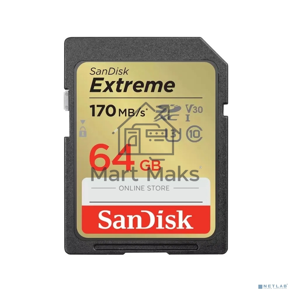 Флеш карта SD 64GB SanDisk SDXC Class 10 V30 UHS-I U3 Extreme 170MB/s