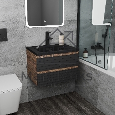 Тумба под раковину Bau Stil Loft black brushed, раковина кварцевая BAU Stil 58, черный металлик
