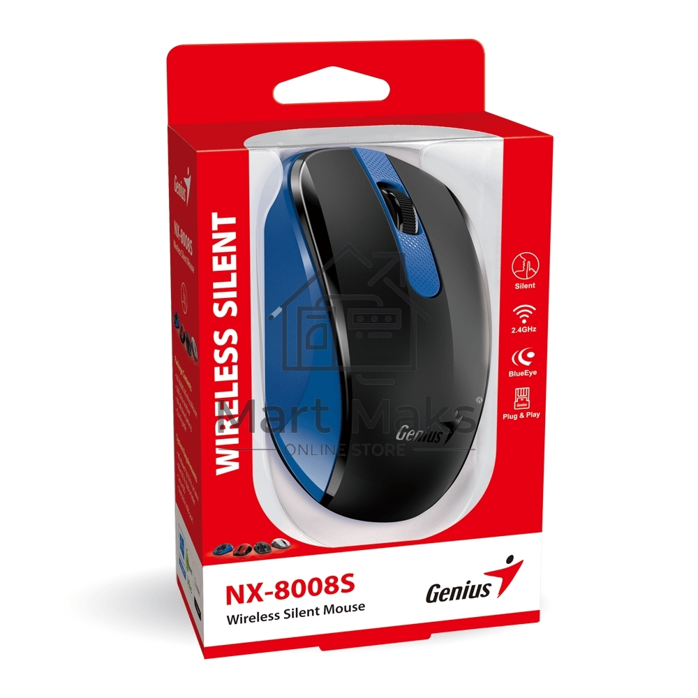 Мышь беспроводная Genius NX-8008S синий, 1200 dpi, радиоканал, USB, кнопки - 3