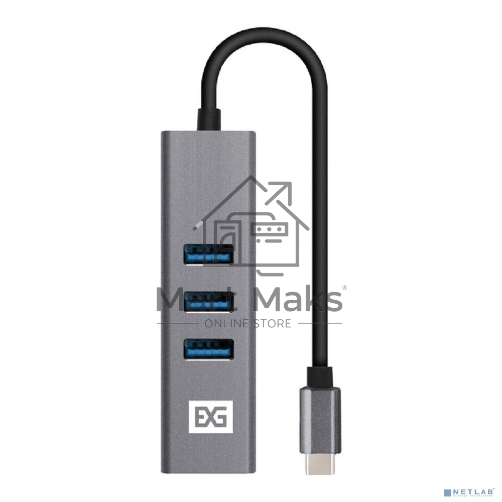 Хаб USB (концентратор) ExeGate DUB-4TC (кабель-адаптер USB Type C --> 4xUSB3.0, Plug&Play, серебристый)