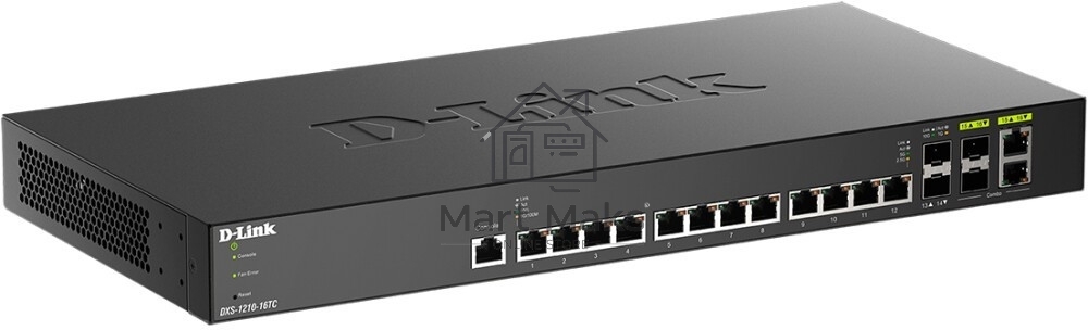 Коммутатор D-Link PROJ Smart L2+ Switch 12x10GBase-T, 2x10GBase-X SFP+, 2xCombo 10GBase-T/SFP+, CLI, RJ45 Console
