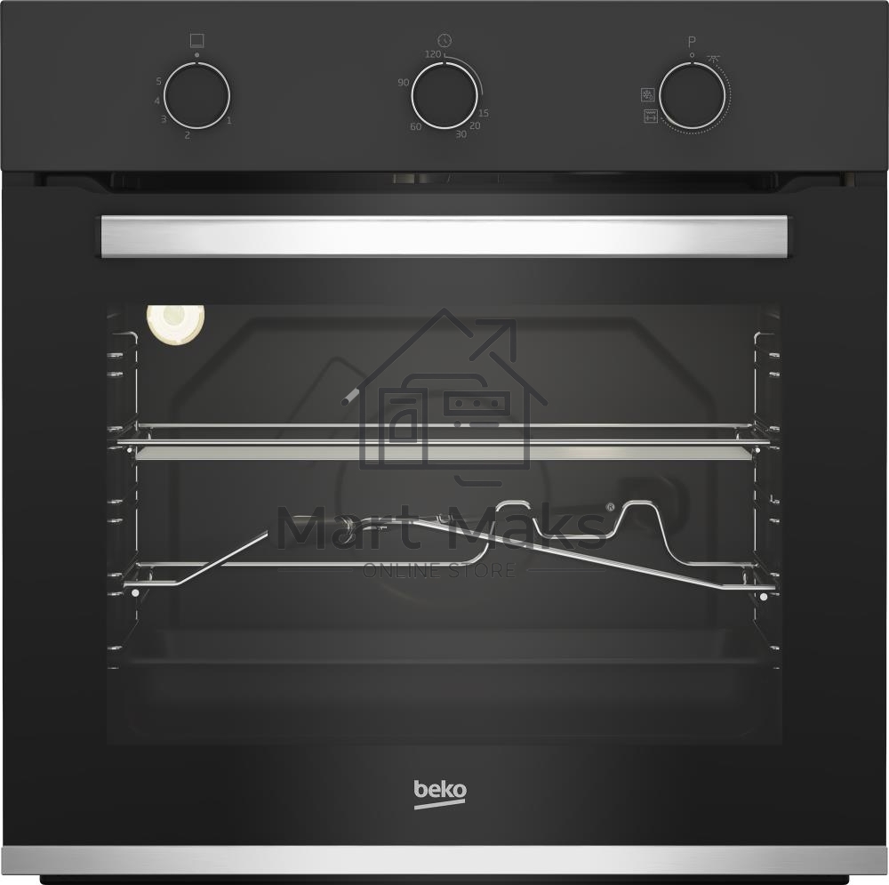 Газовый духовой шкаф Beko BBIH12100BC с откидным электрическим грилем и конвекцией; автоматический электроподжиг; поворотные переключатели; металлические направляющие; объем - 72л; 3 стекла дверцы; 1 решетка; 1 противень; вертел. Цвет черный; Материал пан