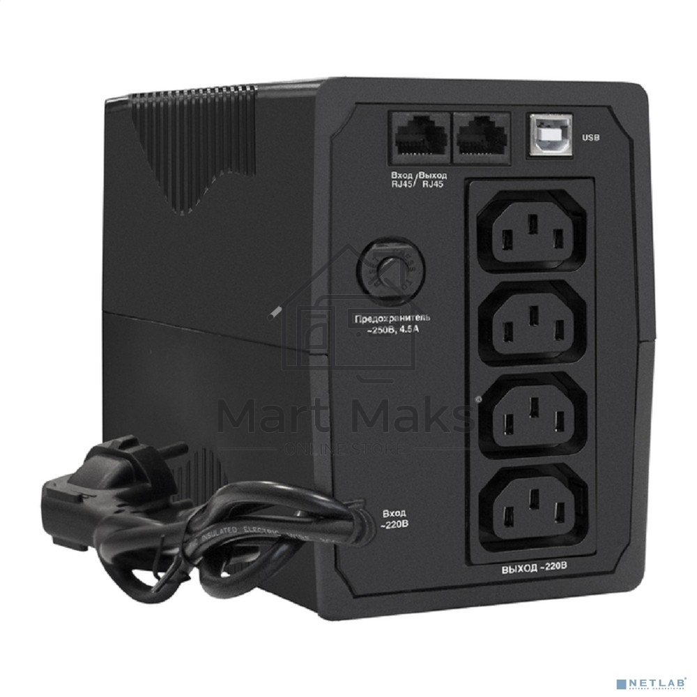 Источник бесперебойного питания ExeGate SpecialPro UNB-600.LED.AVR.4C13.RJ.USB <600VA/360W, LED, AVR, 4*C13, RJ45/11, USB, Black>