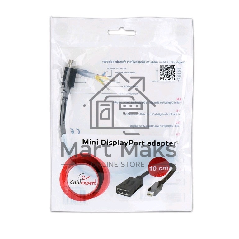 Переходник miniDisplayPort - DisplayPort, Cablexpert A-mDPM-DPF-001, 20M/20F, длина 16см, черный, пакет