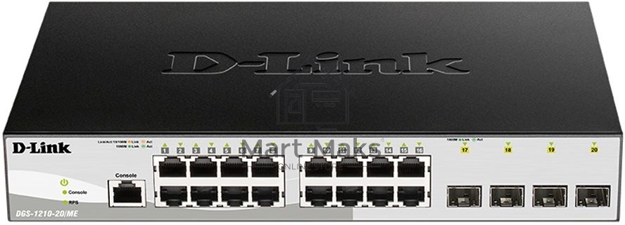 Управляемый коммутатор 2 уровня с 16 портами D-Link DGS-1210-20/ME/B1A 10/100/1000Base-T и 4 портами 1000Base-X SFP