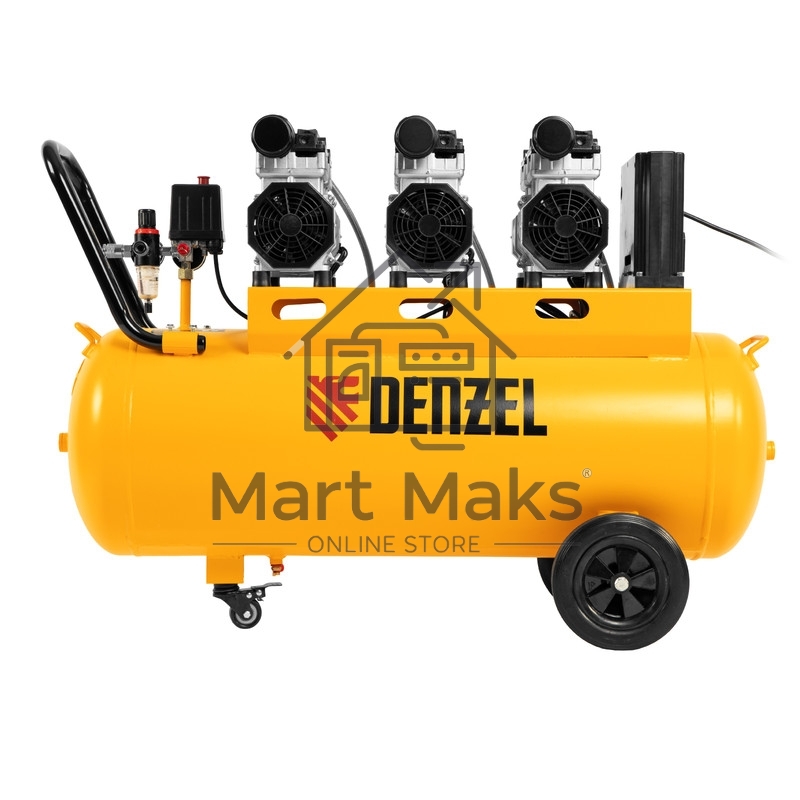 Компрессор безмаслянный малошумный DLS 2250/100, 2250 Вт, 3х750, 100 л, 410 л/мин блок упр Denzel