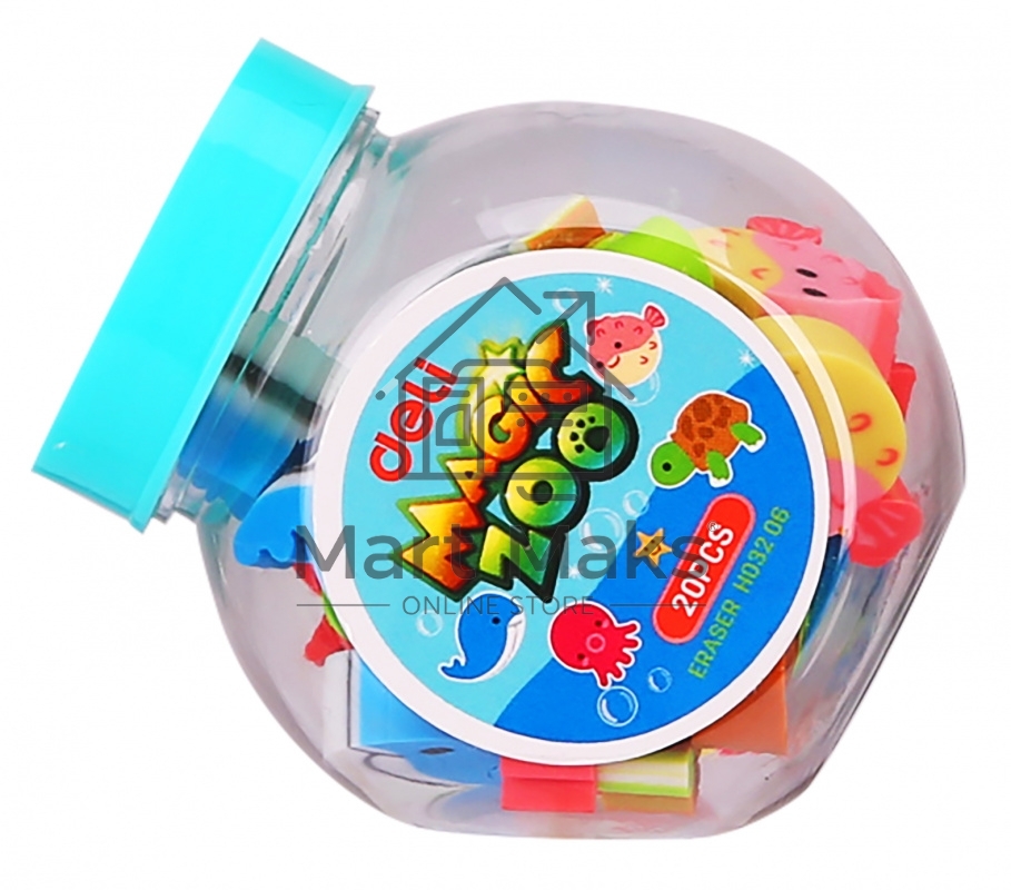 Набор ластиков Deli EH03206 Magic Zoo, ассорти, пластиковая туба (20шт)