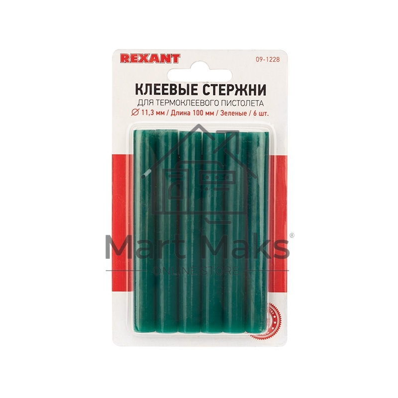 Клеевые стержни Rexant, Ø11 мм, 100 мм, зеленые, 6 шт., блистер