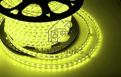 Лента LED 220 В, 13х8 мм, IP67, SMD 5050, 60 LED/m, цвет свечения желтый