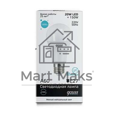 Лампа GAUSS LED Elementary Арт. 23229A60 20W E27 4100K 1/10/40 груша