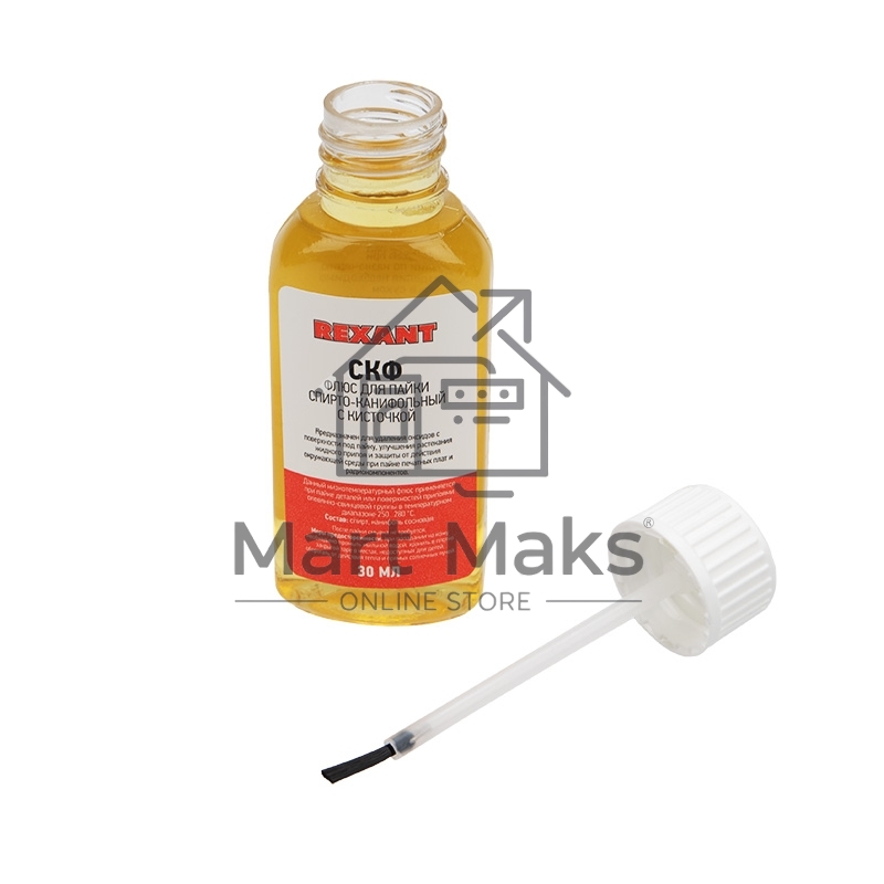 Флюс для пайки Rexant, СКФ (спирто-канифольный), 30 мл, с кисточкой, флакон