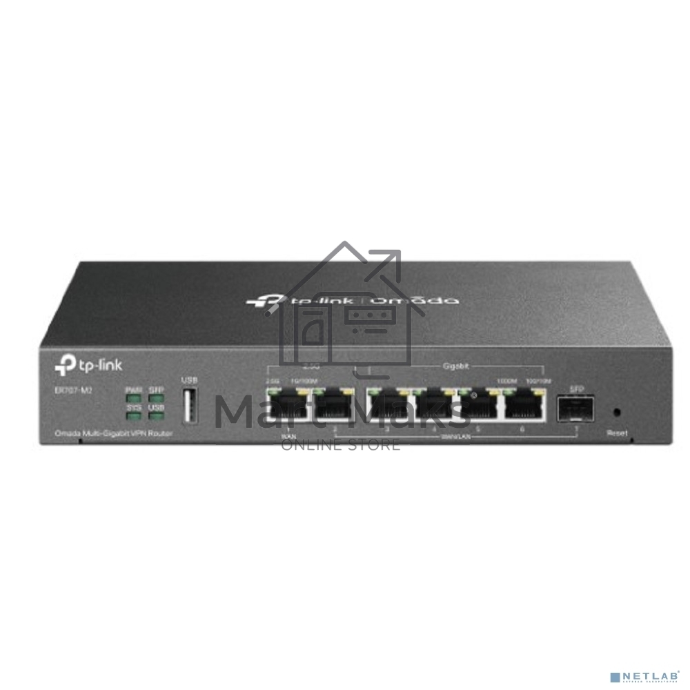Маршрутизатор VPN TP-Link ER707-M2 Omada с мультигигабитными портами,1 x RJ45 WAN 2,5 Гбит/с, 1 x RJ45 WAN/LAN 2,5 Гбит/с, 1 x SFP WAN/LAN, 4 гиг. порта RJ45 WAN/LAN, 1 порт USB 2.0