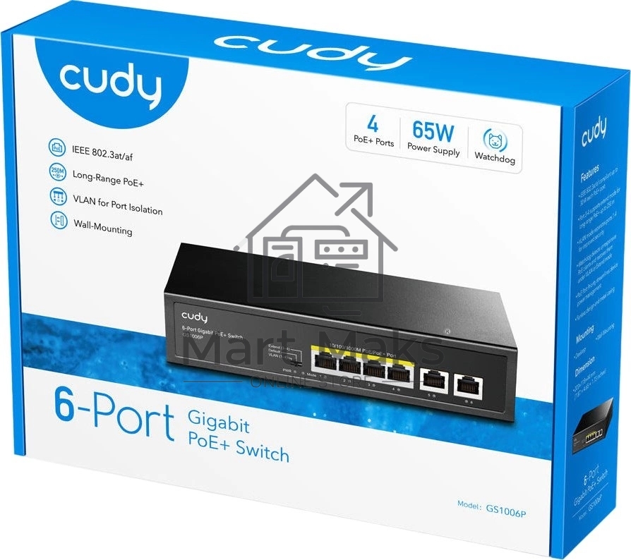 Коммутатор Cudy GS1006P (L2) 6x1Гбит/с 6PoE+ неуправляемый