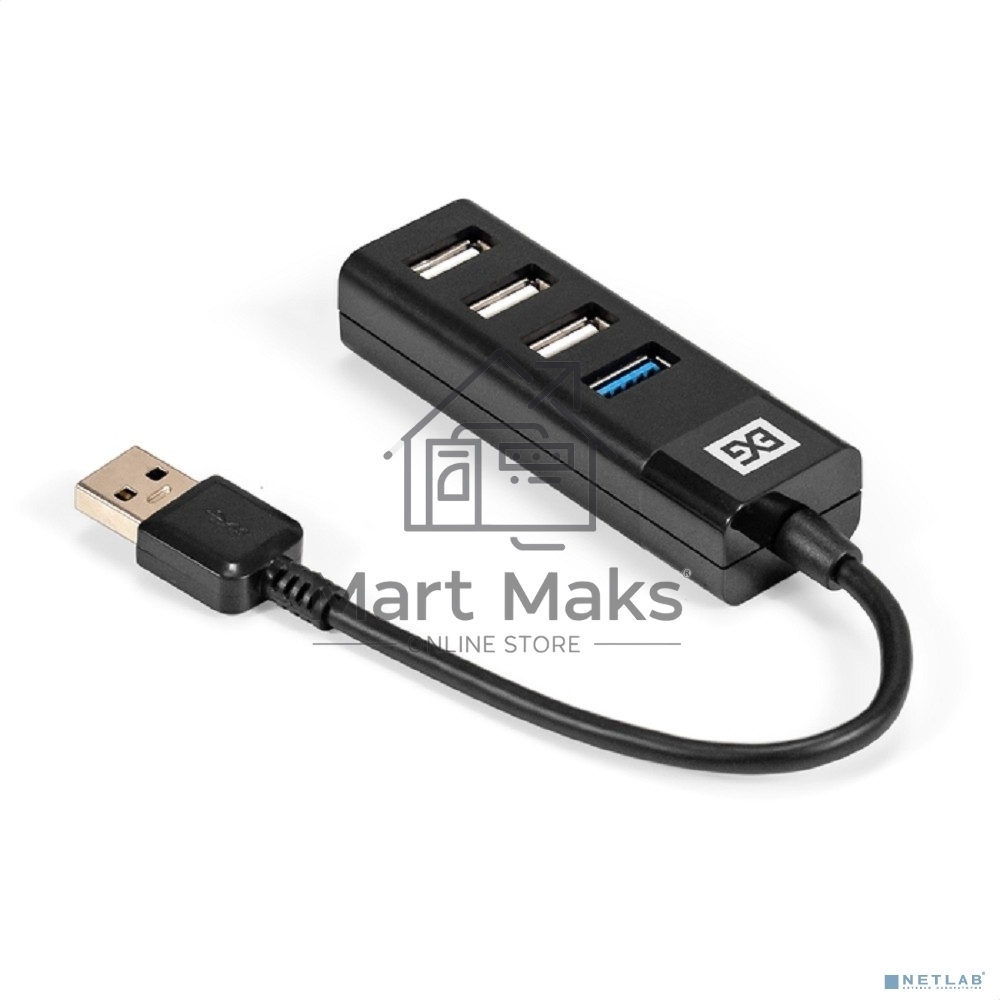 Хаб USB (концентратор) 4-в-1 ExeGate DUB-3213 (кабель-адаптер USB2.0 --> 3xUSB2.0, 1xUSB3.0, Plug&Play, черный)