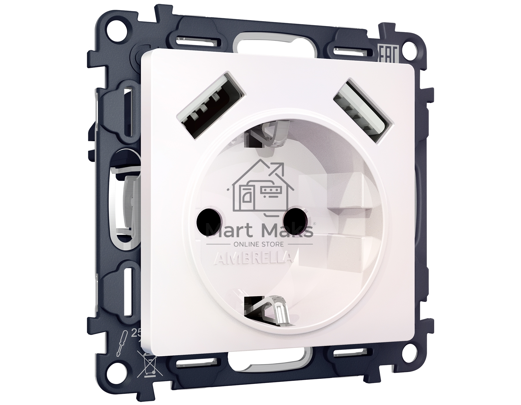 Комплект механизма электрической розетки ALFA Жемчуг 2USB A+A 18W (быстрая зарядка) с/з QUANT (AP2090, VM155) MA209010