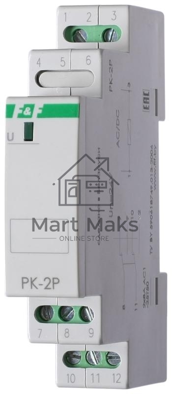 Реле промежуточное PK-2P/Un (монтаж на DIN-рейке 35мм 24В AC/DC 2х8А 2P IP20) F&F EA06.001.008
