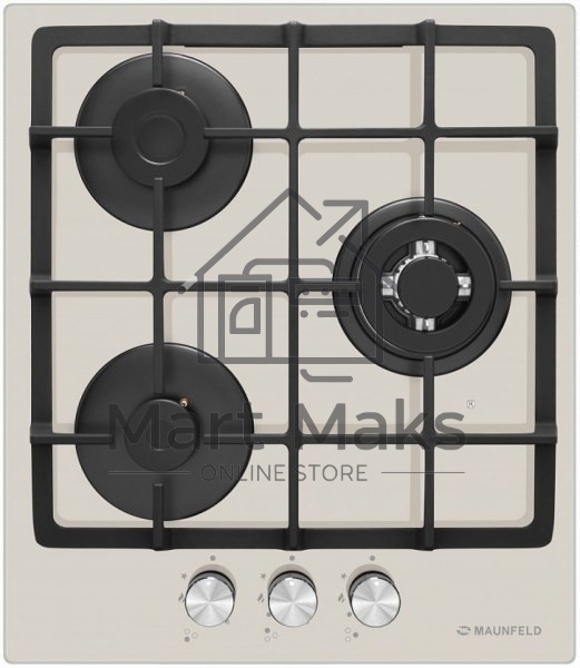 Газовая панель Maunfeld EGHG.43.33CBG/G газ, ширина 45 см, 3 конфорки, WOK, чугунные решетки, газ-контроль, электроподжиг, бежевый