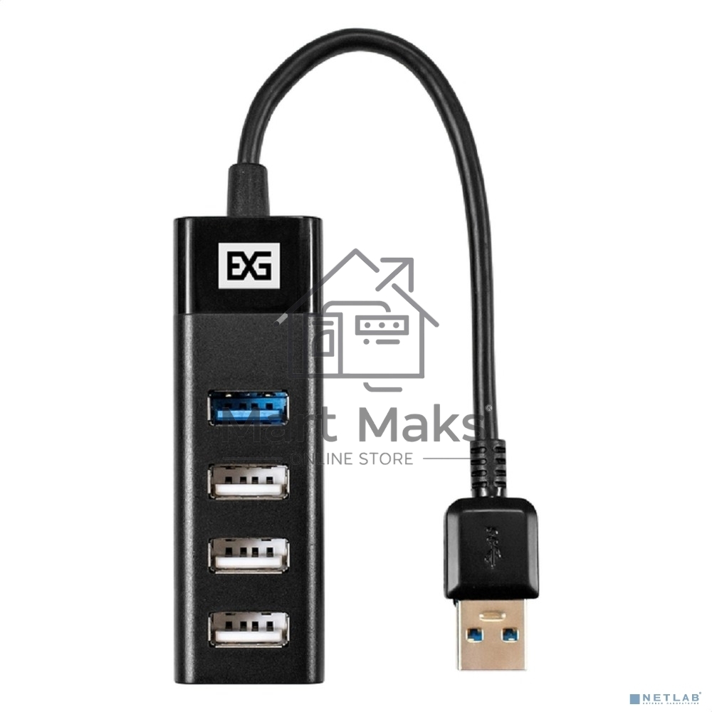 Хаб USB (концентратор) 4-в-1 ExeGate DUB-3213 (кабель-адаптер USB2.0 --> 3xUSB2.0, 1xUSB3.0, Plug&Play, черный)