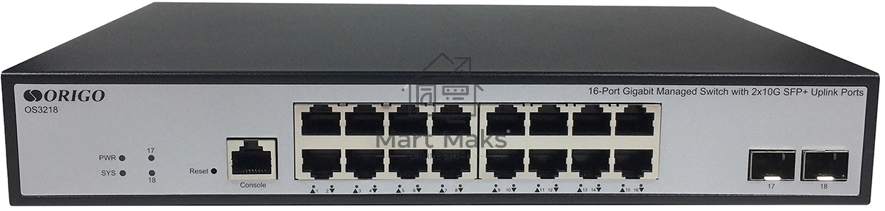 Управляемый коммутатор ORIGO OS3218/A1A, L3, 16x1000Base-T, 2x10GBase-X SFP+, консольный порт RJ-45, комплект для установки в 19