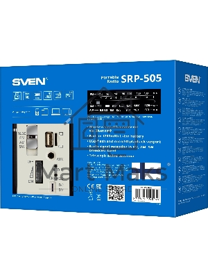 Радиоприемник SVEN SRP-505 (4 Вт, FM/AM/SW, USB, SD/microSD, Bluetooth, 1200 мА·ч)черный