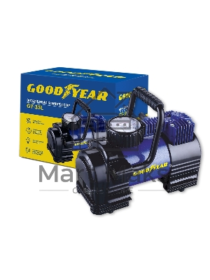 Компрессор GOODYEAR GY000102 GY-35L 35 л/мин Мощность - 168 Вт, Производительность - 35 л/мин, Максимальное токопотребление - 14 А, Максимальное давление - 7 Атм, Длина провода питания: 3 м, Длина воздушного шланга: 1 м. Сумка и набор переходников в компл
