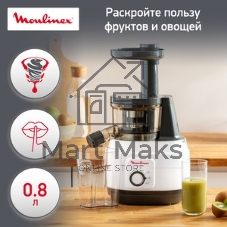 Соковыжималка Moulinex ZU150110 белый/черный, шнековая вертикальная, 150 Вт, 800 мл, электронное, реверс