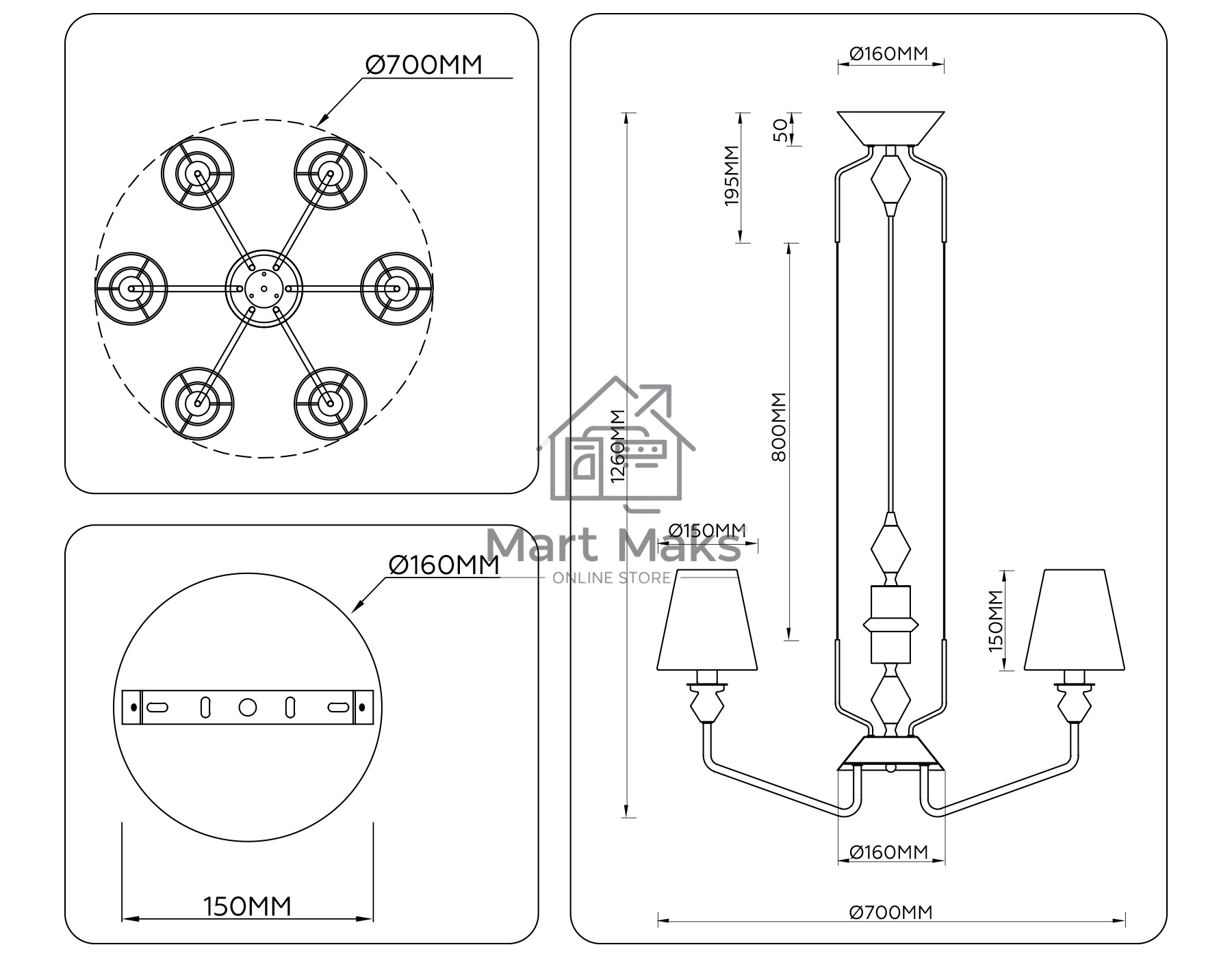 Люстра Ambrella light LH75401/6 GD/GR золото/серый E14*6 max 40W D700*1260