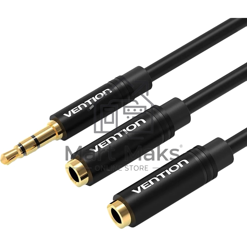 Переходник-разветвитель Vention гибкий Jack 3.5 mm M/Jack 3.5 mm F x 2 - 0.3м