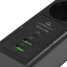 Сетевой фильтр Cablexpert Exnovo, EXN-4-CU2-B-2, 4р,16А, 1xType-C PD, 30Вт, 2хUSB, 2 м, ур. защиты 4+, черный, коробка