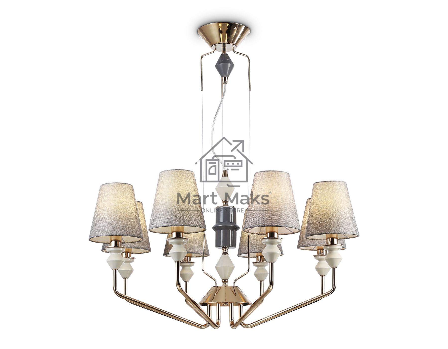 Люстра Ambrella light LH75403/8 GD/GR золото/серый E14*8 max 40W D815*1260