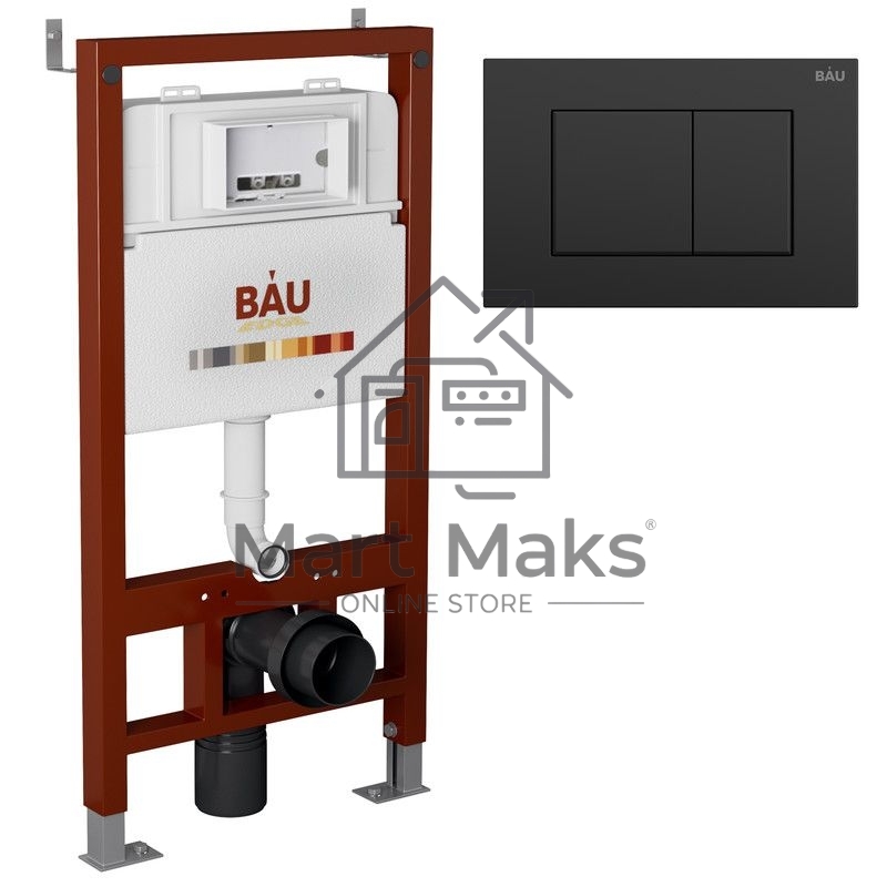 Инсталляция BAU PRO для подвесного унитаза, клавиша смыва BAU Stil для инсталляции, черный матовый