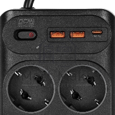 Сетевой фильтр-удлинитель PowerCom SP-10 USB2A1CB 1.8M, 10 розеток, черный, 16А, 4кВт, 204Дж, защитные шторки, защита от КЗ, перегрузки и импульсных помех, один порт USB-C(PD20W) и два USB-A(QC3.0) суммарной мощностью 15Вт, кабель 3x1 мм2, ШхГхВ 268х105х43 мм, вес 0.65 кг.