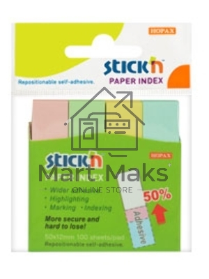 Закладки самокл. индексы бумажные Hopax 21612 12x50мм 4цв.в упак. 100лист европодвес