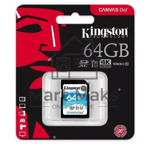 Флеш карта Kingston 64GB SDXC Canvas Go Plus 170R C10 UHS-I U3 V30 EAN: 740617301397