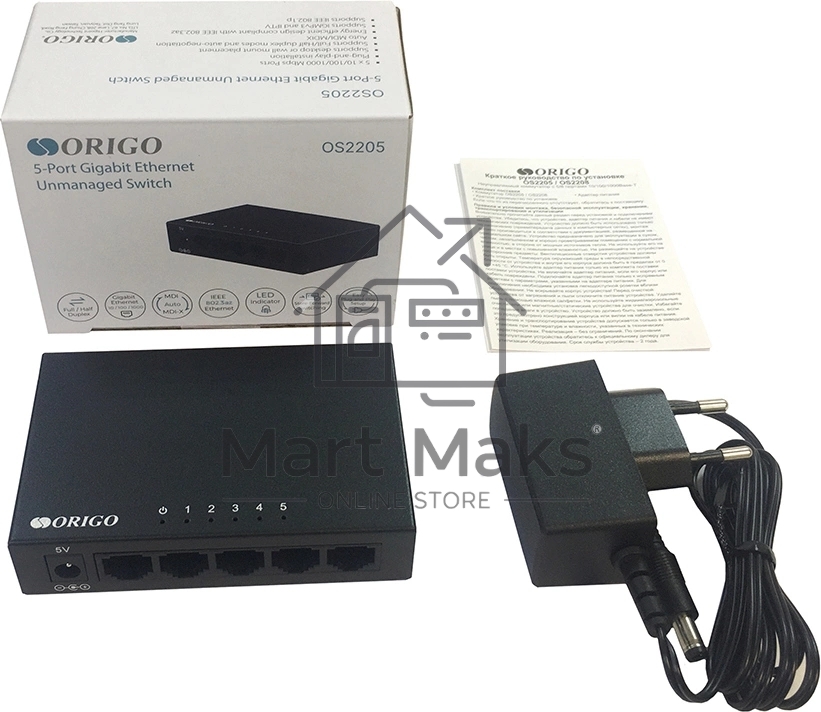 Неуправляемый коммутатор ORIGO OS2205/A2A 5x1000Base-T, корпус металл