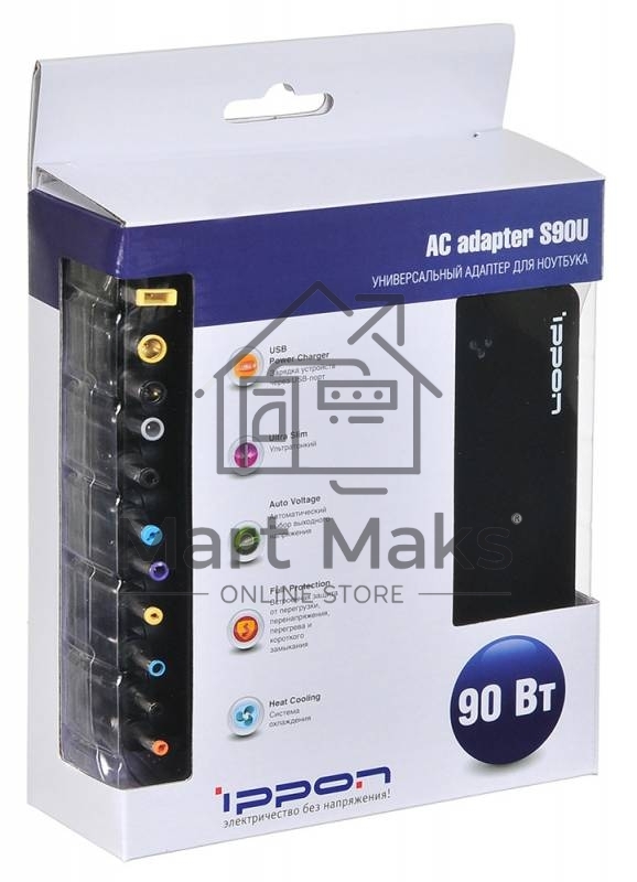 Блок питания Ippon S90U автоматический 90W 15V-19.5V 8-connectors 5A 1xUSB 2.1A от бытовой электросети LED индикатор