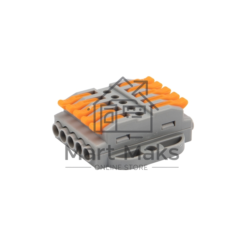 Клемма Rexant СМК 222-425P проходная 5 полюсов, с монтажной площадкой (0,08-4 мм²), серый (блистер 4 шт./уп.)