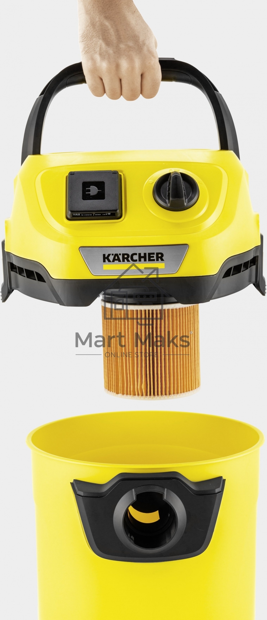 Строительный пылесос Karcher WD 3 P V-17/4/20 желтый, 1000 Вт, уборка сухая/сбор воды, пылесборник мешок/контейнер, 17 л