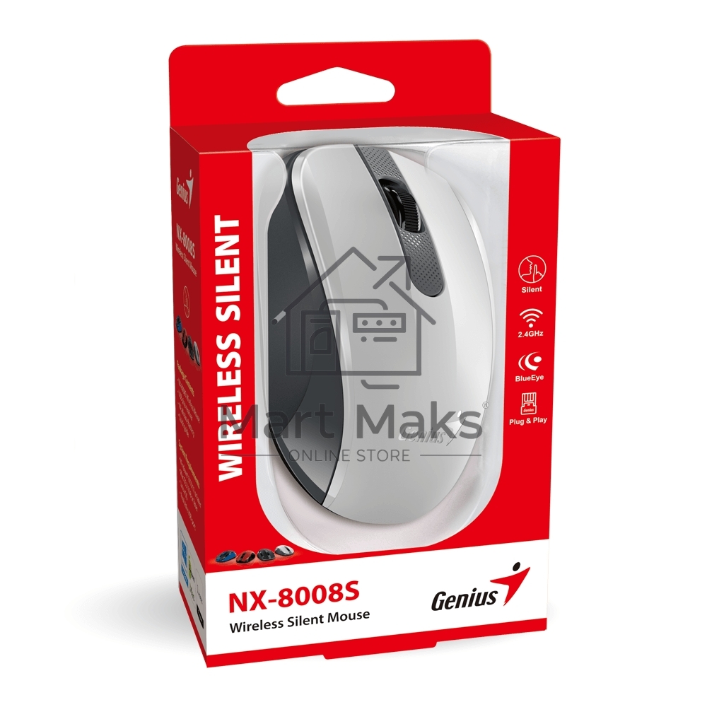 Мышь беспроводная Genius NX-8008S белый/серый, 1200 dpi, радиоканал, USB, кнопки - 3
