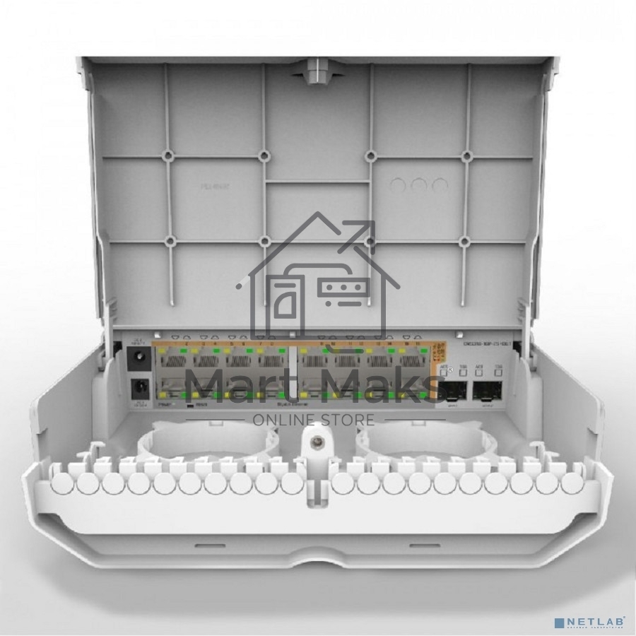 Коммутатор MikroTik Cloud Router Switch 318-16P-2S+OUT with 800MHz CPU, 256MB RAM, 16x Gigabit LAN with PoE-out, 2xSFP+ cages, RouterOS L5 or SwitchOS (dual boot), outdoor enclosure, mounting kit (power supply N