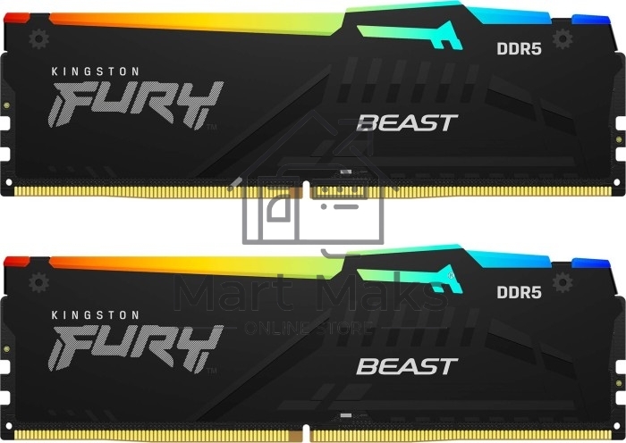 Оперативная память Kingston Fury Beast, DDR5, 16GB (2x8GB), 5600MHz, CL40, DIMM, с радиаторами, RGB, черный