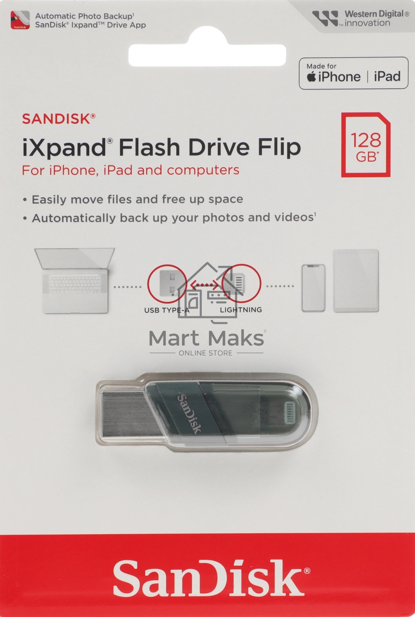 Флешка USB R/W R/W Sandisk 128Gb iXpand Flip SDIX90N-128G-GN6NE USB3.1 зеленый/серебристый